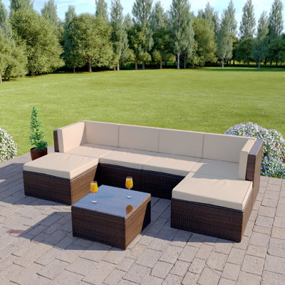 Garten Living 6-Sitzer Lounge-Set Skyler aus Polyrattan mit Polster